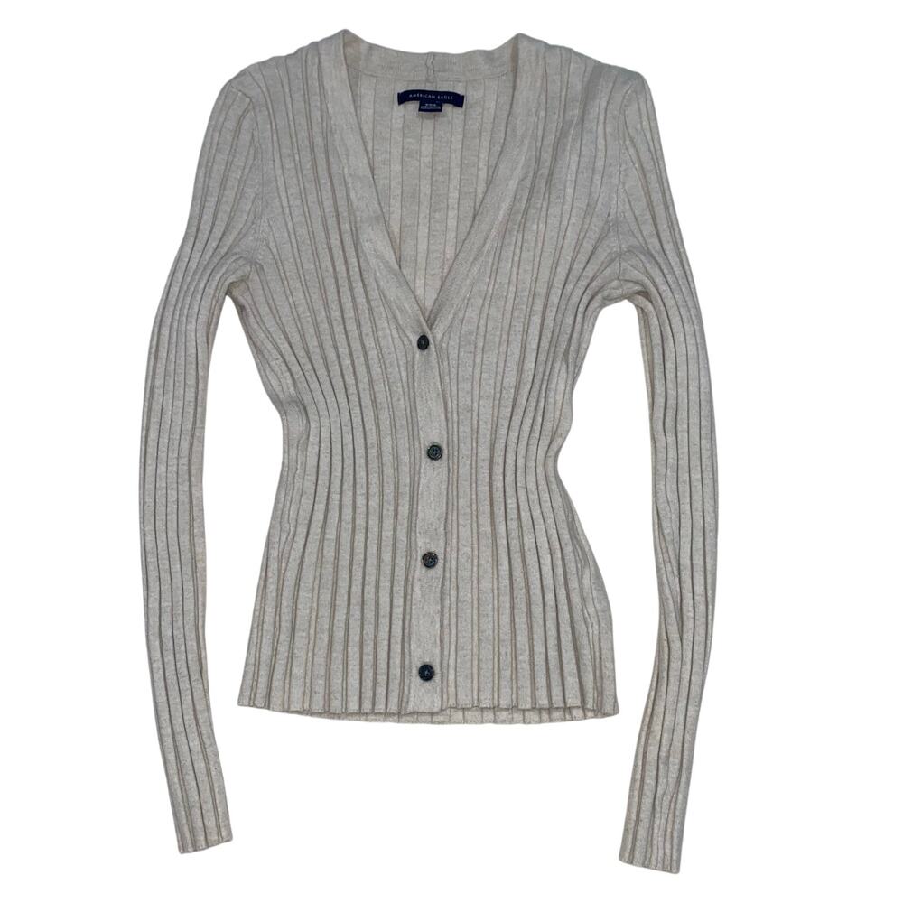 2018 American Eagle Off-White Ribbed Cardigan, Junior Medium